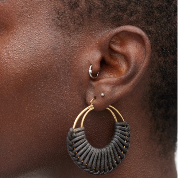 Bottega Veneta Gold & Brown Braided Hoop Earrings - Picture 7 of 7